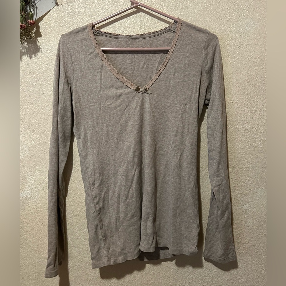 tan long sleeve lace shirt